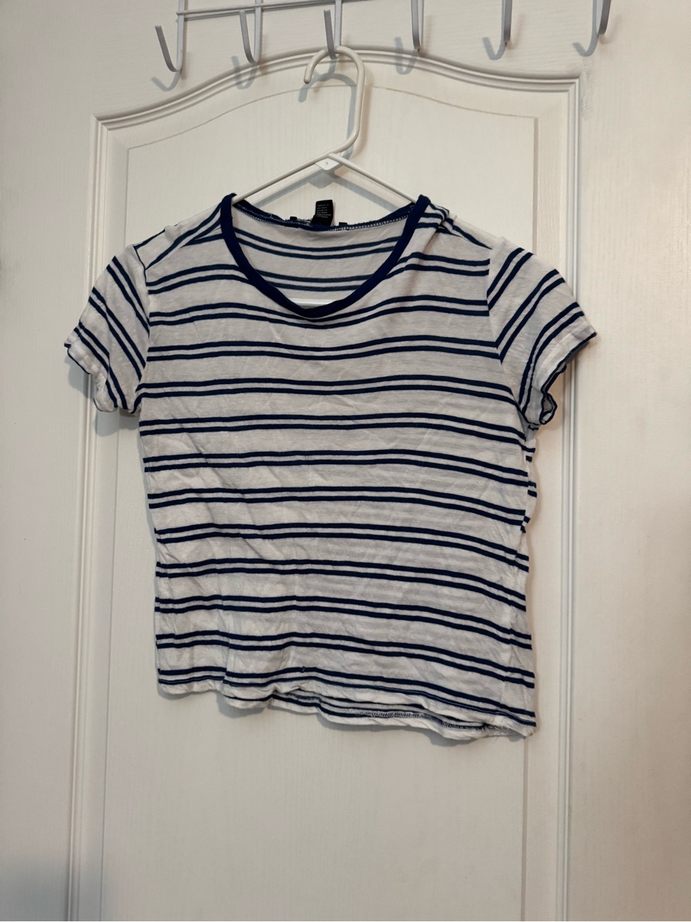 Navy Blue and White Stripped Crop Top